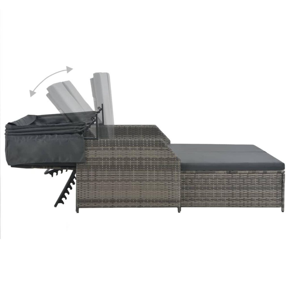 VIDAXL Chaise longue a 2 places avec auvent Resine tressee Gris