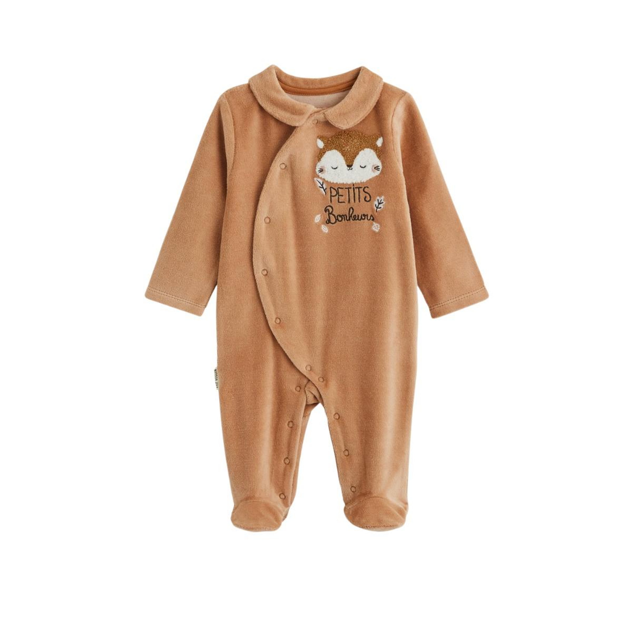 PETIT BEGUIN Pyjama bébé en velours côtelé caramel. Coloris disponibles : Marron
