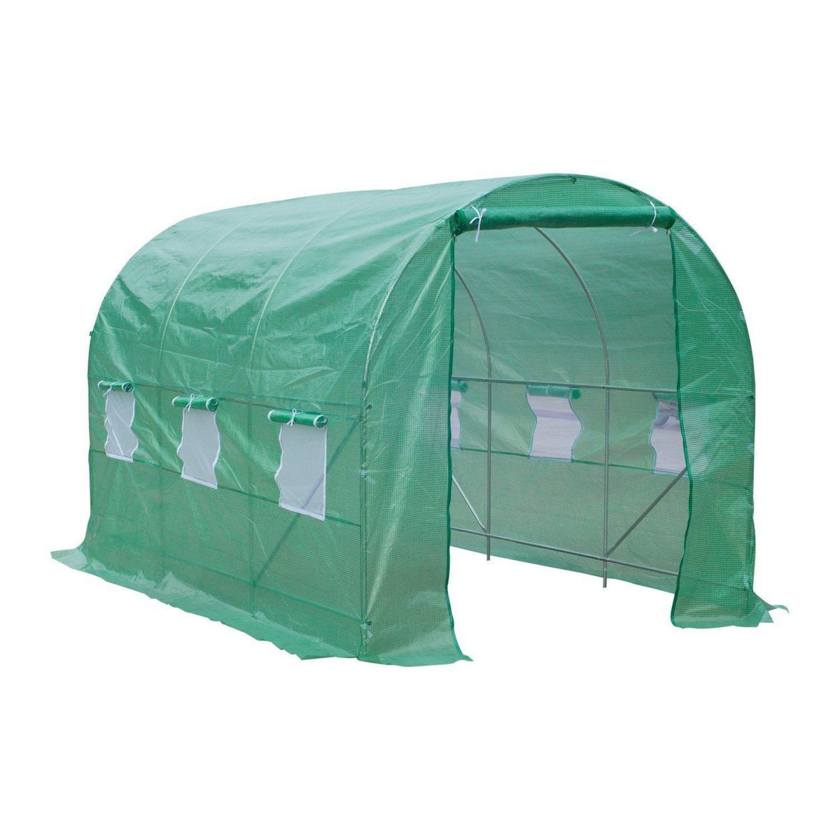 OUTSUNNY Serre de jardin tunnel 7m² 3,5L x 2l x 2H m châssis tubulaire acier galvanisé renforcé 6 fenêtres 1 portes vert