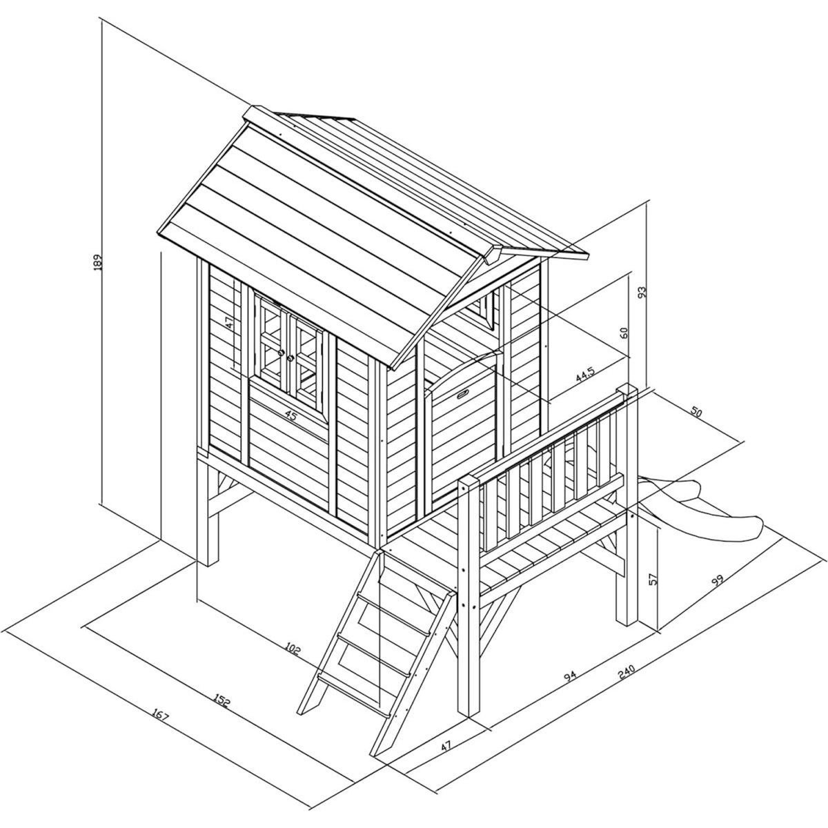 Axi House Maisonnette Lodge XL gris froid toboggan rouge