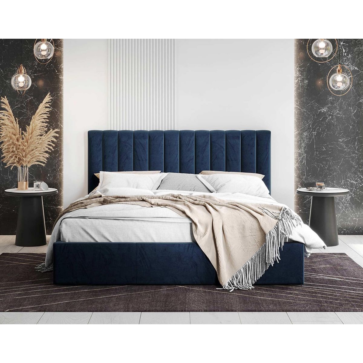 BEST MOBILIER Rosario - lit coffre - 160x200 - sommier inclus - en velours