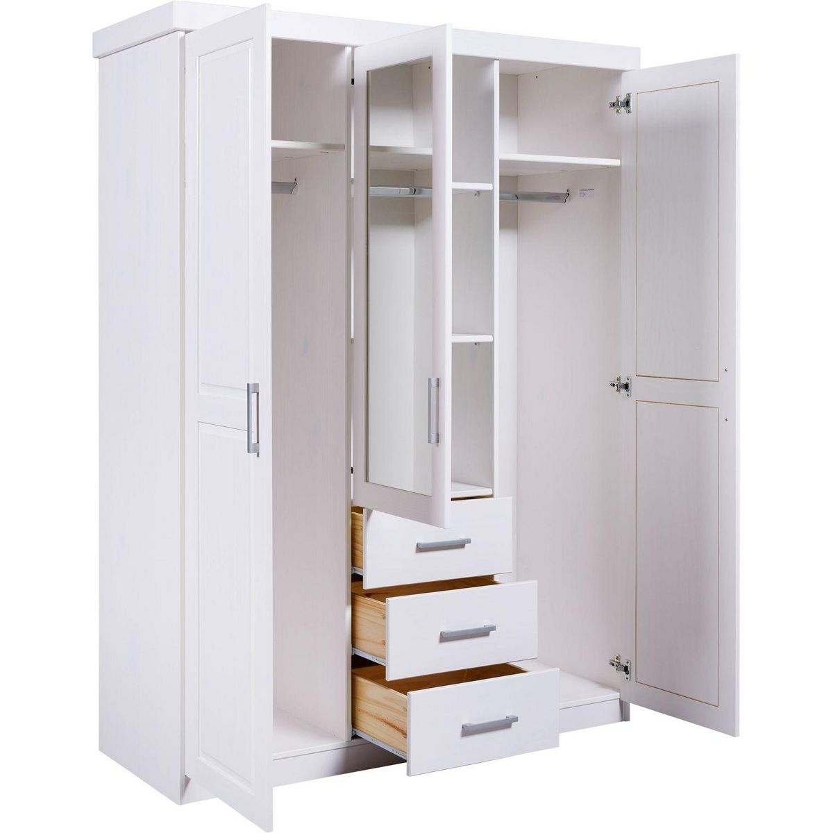 Armoire en  pin massif  3 tiroirs 3 portes +  miroir L140cm  GERALD