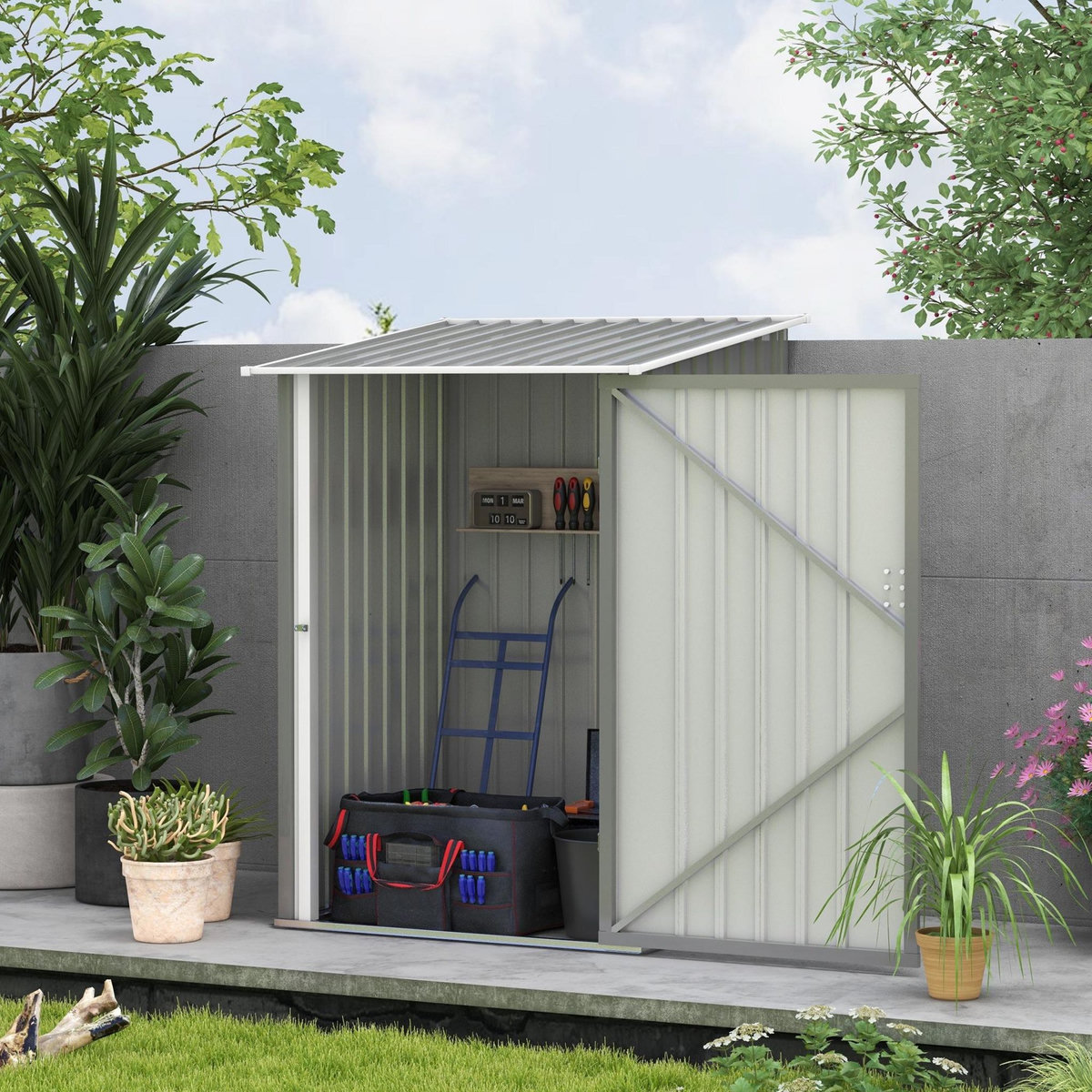 OUTSUNNY Abri de jardin - remise pour outils - cabanon porte verrouillable - dim. 1L x 1,03l x 1,6H m - tôle d'acier ondulée gris