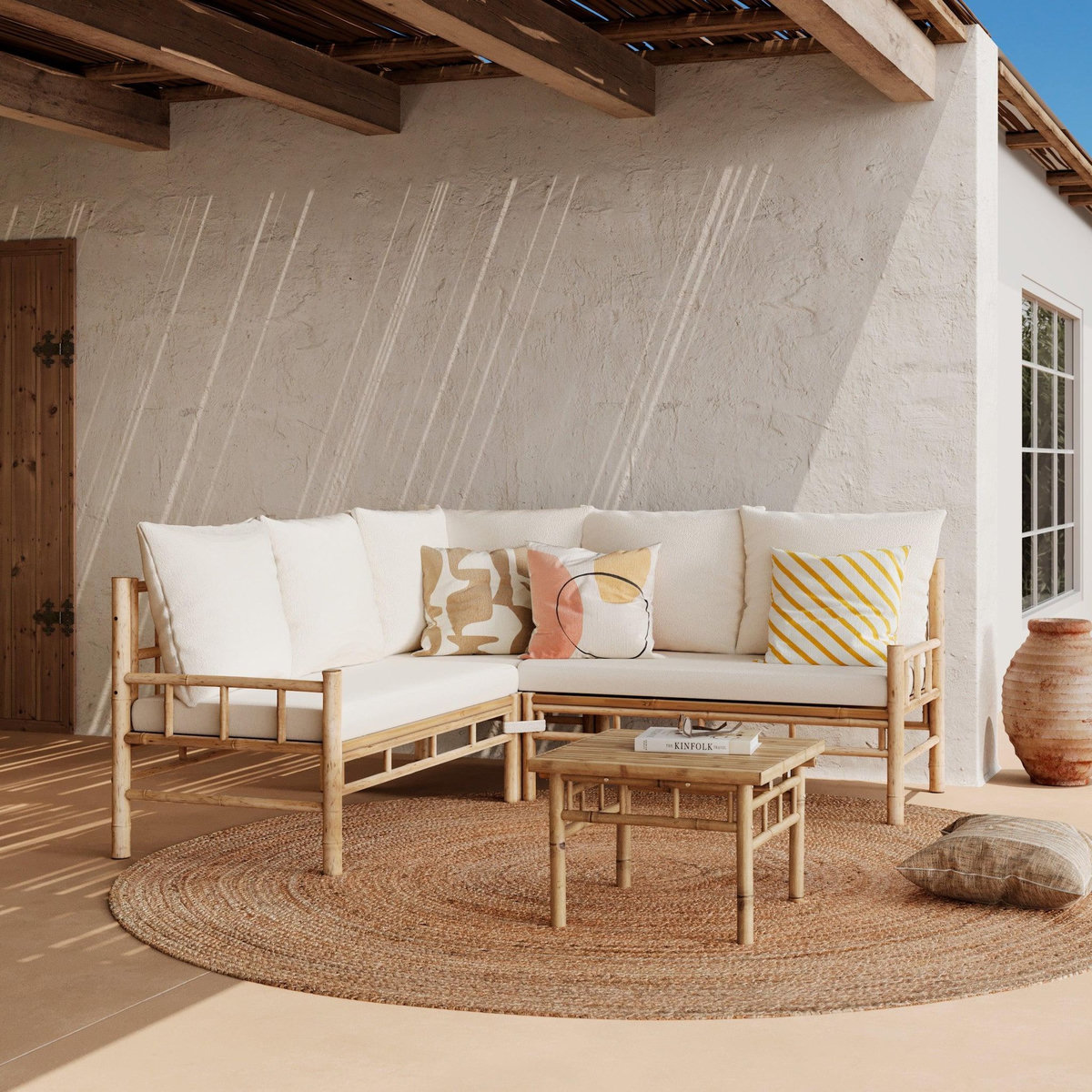 Rendez vous déco Salon de jardin blanc 5 personnes en bambou-Vadella