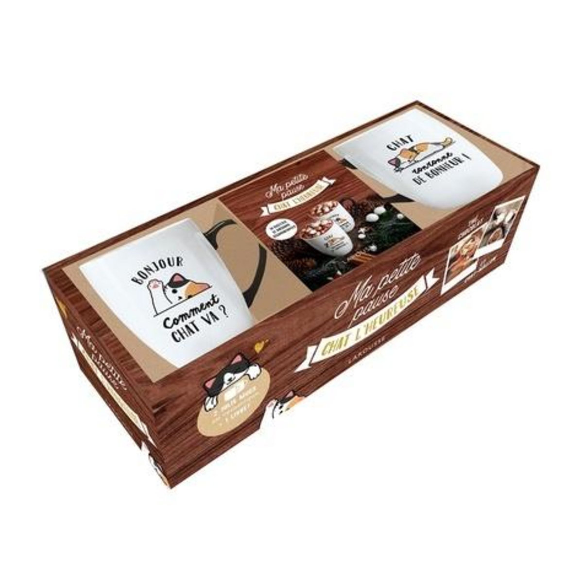 MA PETITE PAUSE CHAT L'HEUREUSE. COFFRET AVEC 2 MUGS ET 1 LIVRET, Larousse