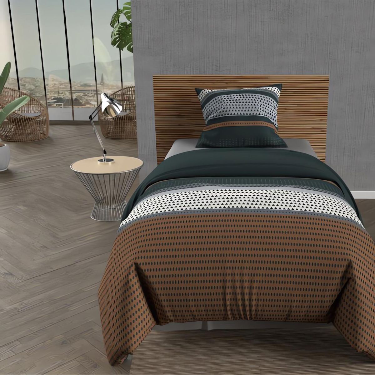 SOLEIL D'OCRE Ensemble couette et parure 5 Pièces THALES pour lit en 90x190 cm, par Soleil d'ocre