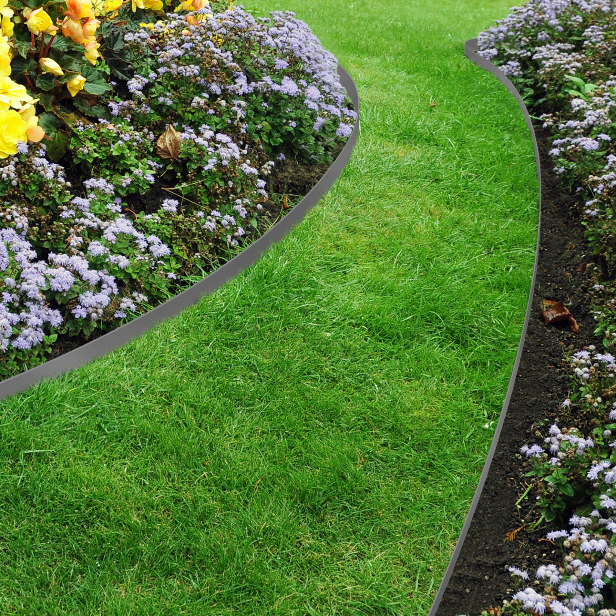 Voir la diapositive 4 : ID MARKET Bordurette de jardin flexible 10 m gris anthracite hauteur 5 cm + 30 piquets