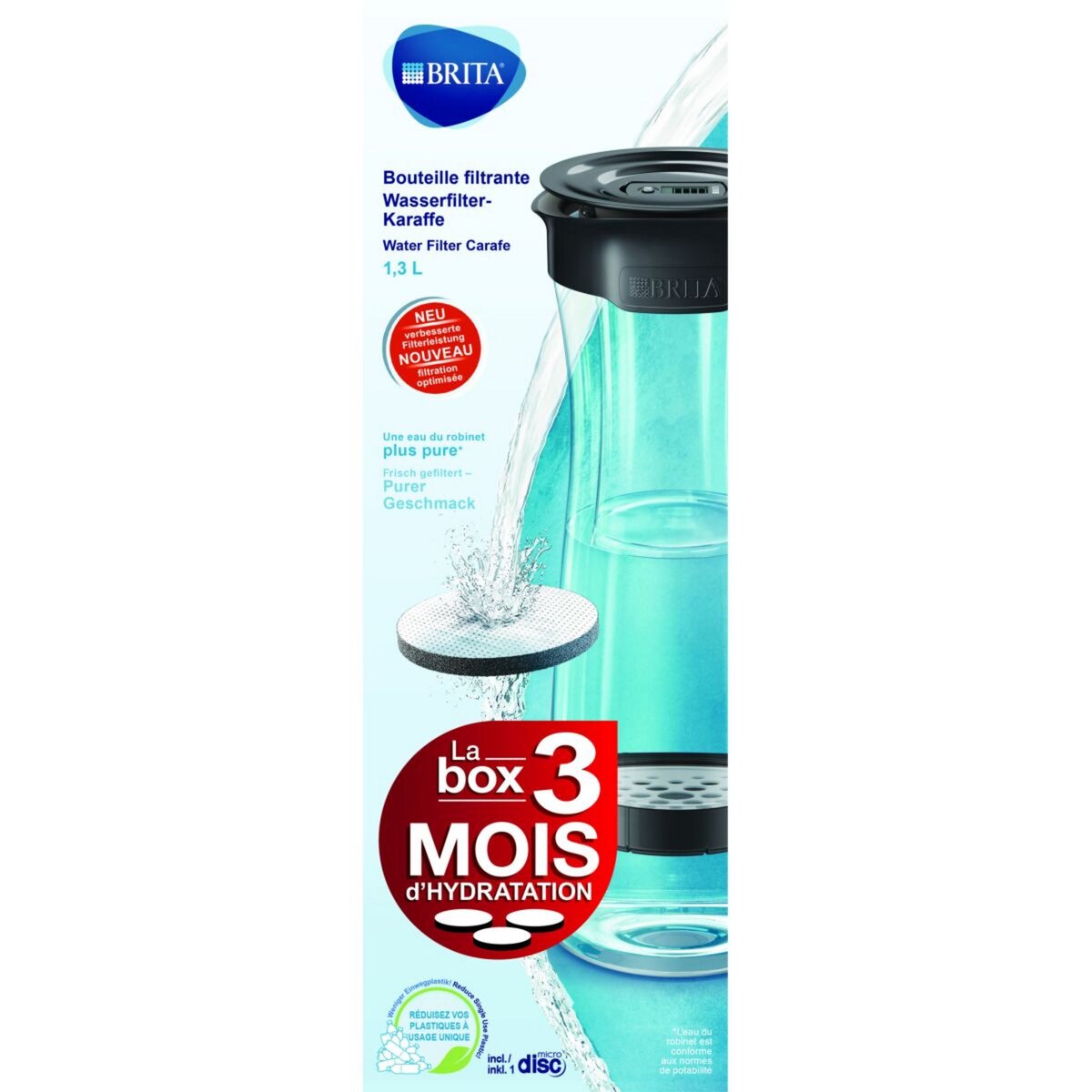 BRITA Bouteille filtrante grise - 3 filtres MicroDisc inclus         