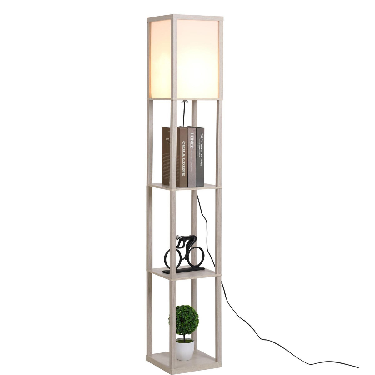 HOMCOM Lampadaire étagère lampe étagère 26L x 26l x 160H cm 3 étagères 4 niveaux MDF gris clair
