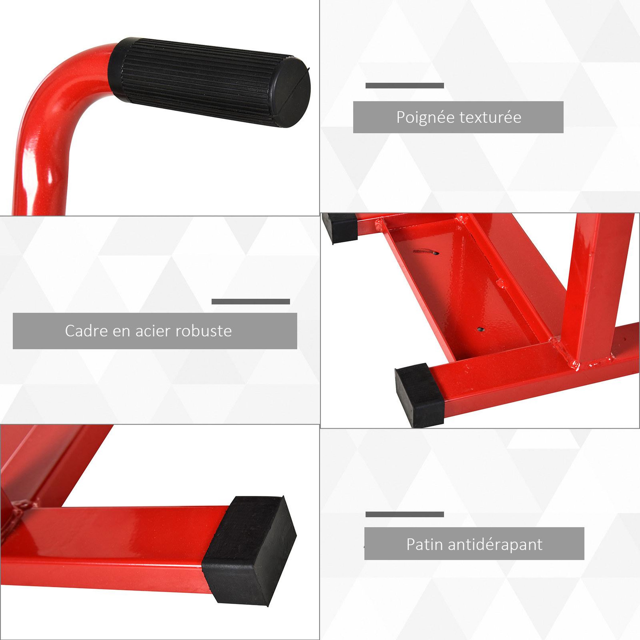 Voir la diapositive 5 : HOMCOM Lève moto béquille d'atelier stand moto tout-terrain moto cross supermotard hauteur réglable rouge