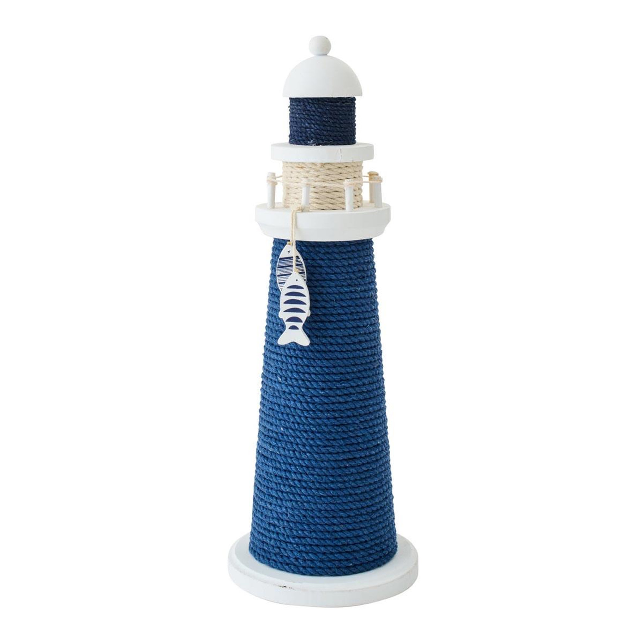 J-LINE Phare déco en corde tressée  bréhat  40cm bleu