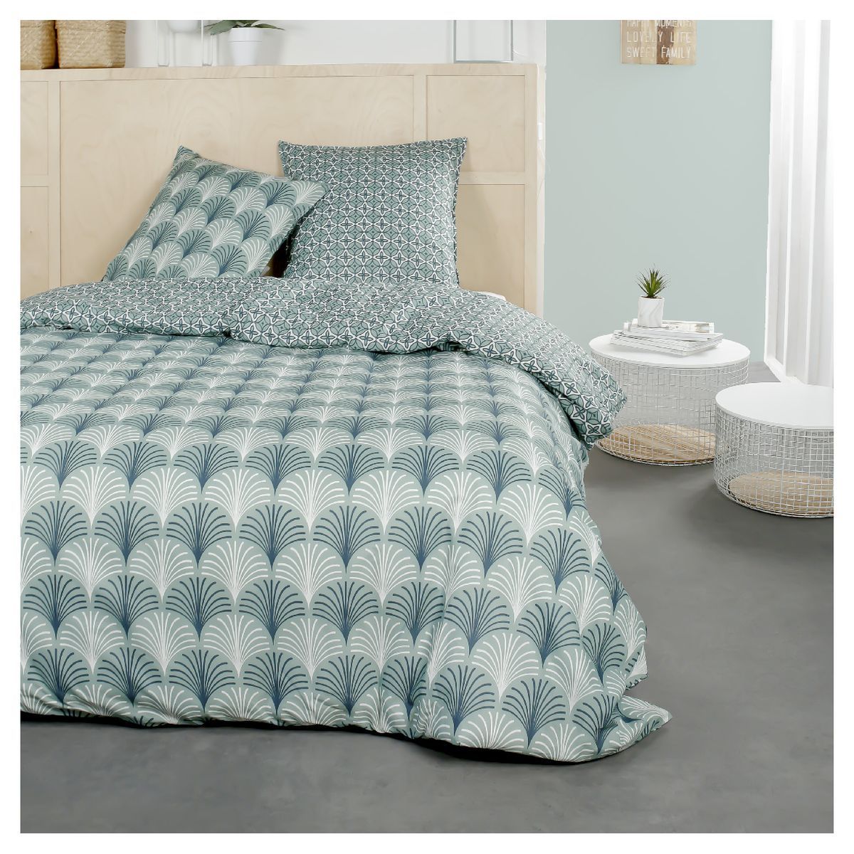 TODAY Parure housse de couette coton 57 fils motifs éventails