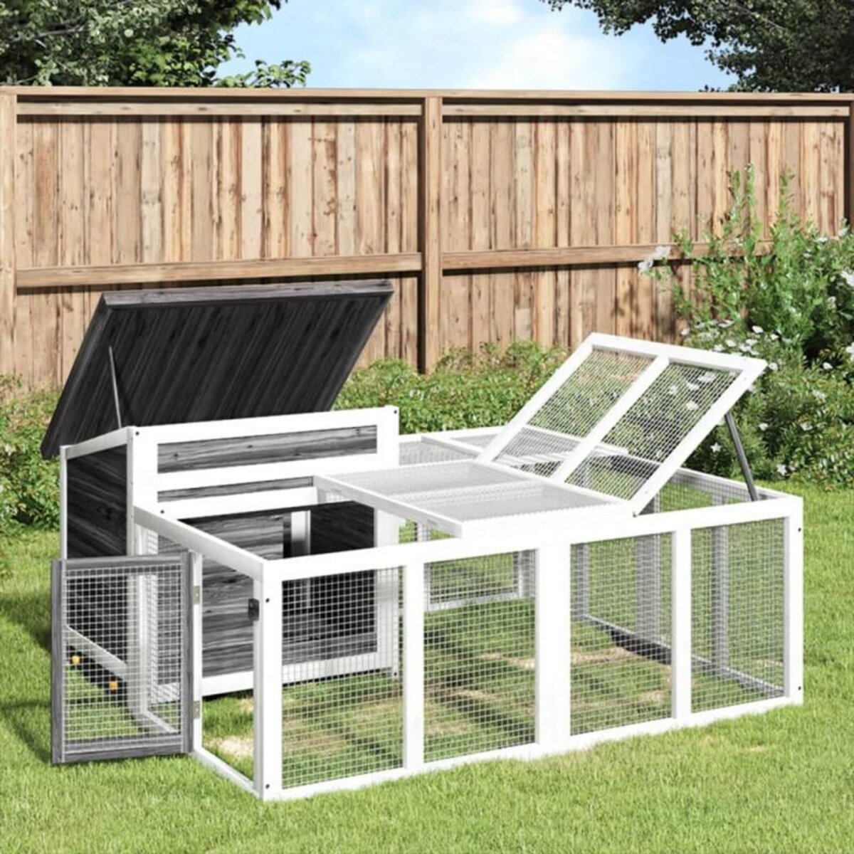 VIDAXL Clapier gris 144x123x67,5 cm bois de pin massif