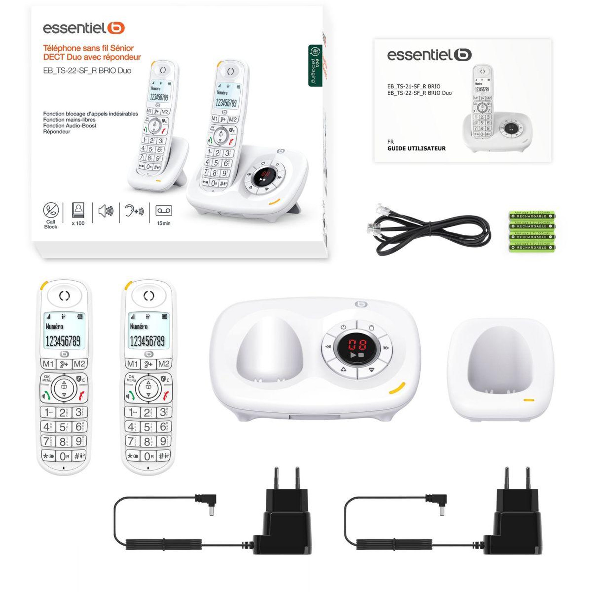 Voir la diapositive 4 : ESSENTIEL B Téléphone sans fil BRIO DUO Rép