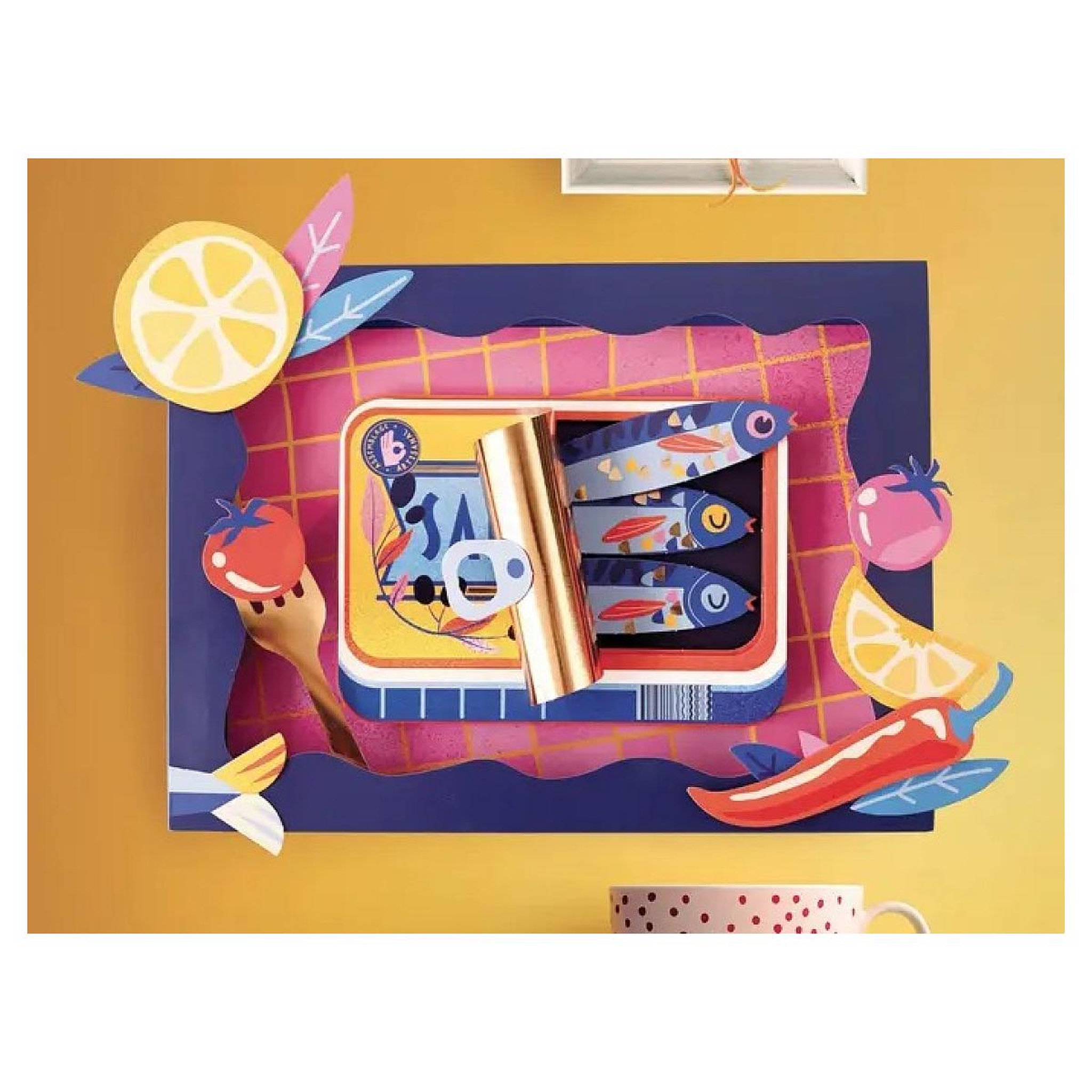 Voir la diapositive 2 : Graine créative coffret creatif Cadre 3D Papier Les Sardines
