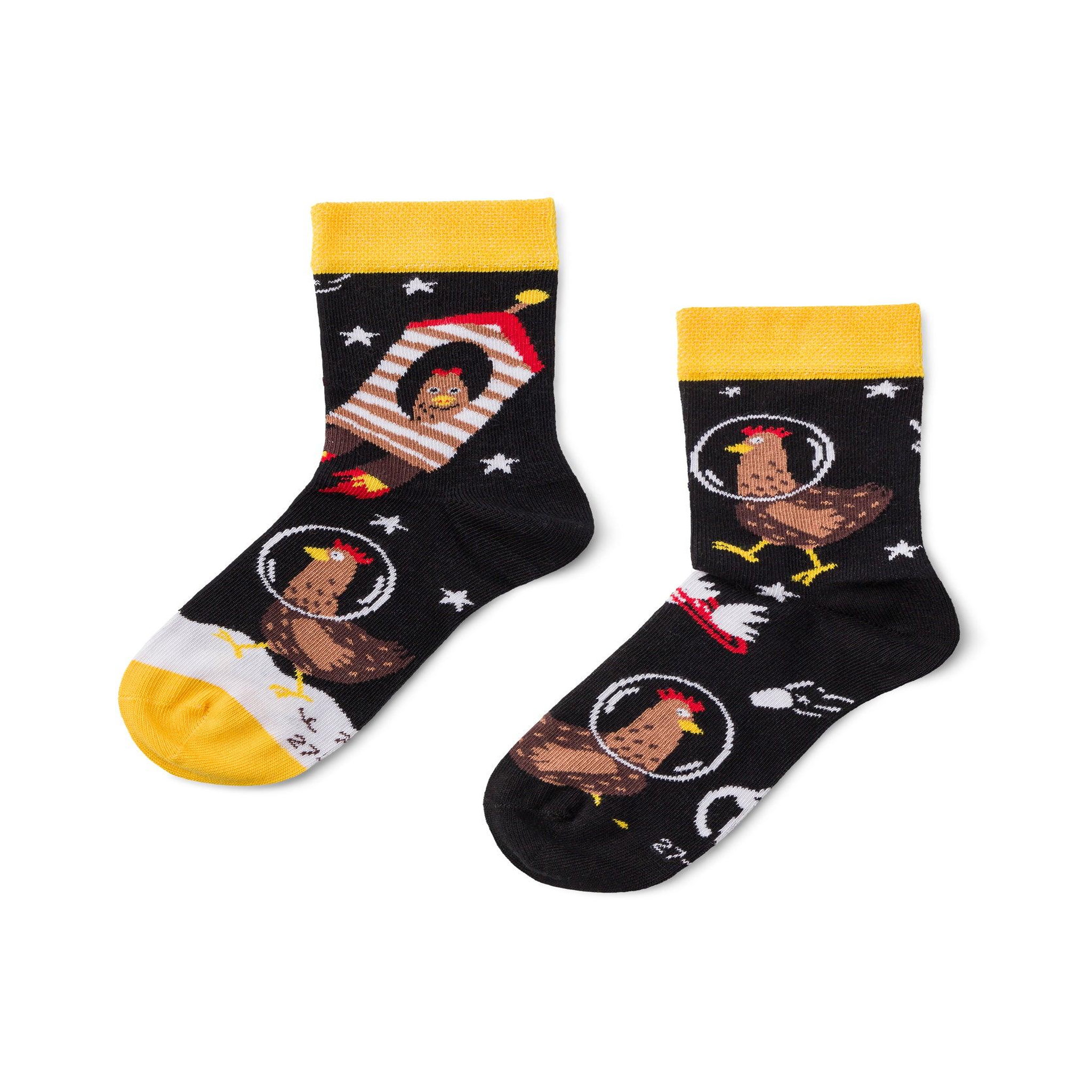 DEDOLES Chaussettes enfants poules astronautes. Coloris disponibles : Noir