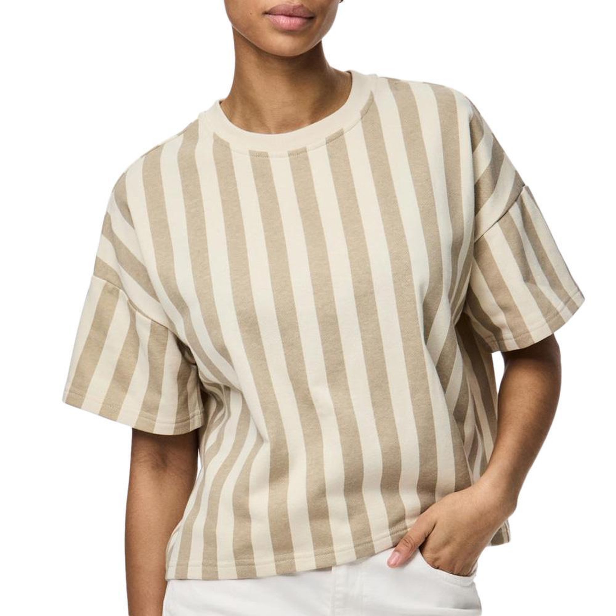 Pieces T-shirt Beige à rayures Femme Pieces Chilli Summer. Coloris disponibles : Beige