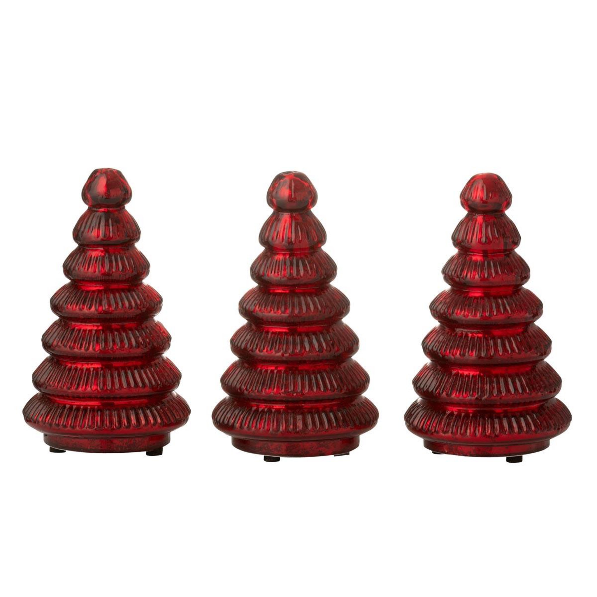 Voir la diapositive 2 : J-LINE Lot de 3 arbres de noël à led  côtelé  31cm rouge
