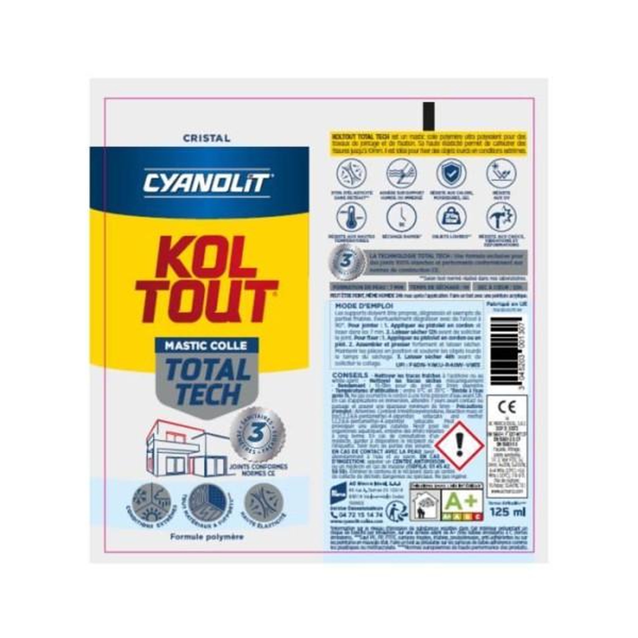 Voir la diapositive 2 : CYANOLIT Colle de fixation et d'étanchéité - CYANOLIT - Total tech - Cristal - Tube 125 ml - Transparent - Polyvalente et flexible