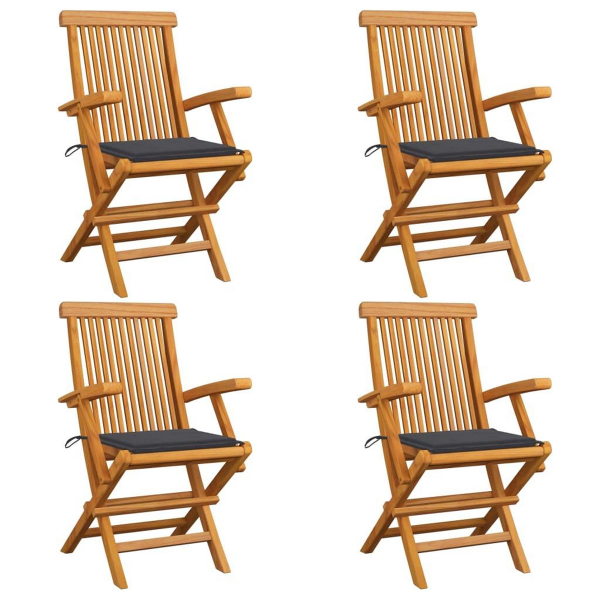 VIDAXL Chaises de jardin et coussins anthracite lot de 4 Bois de teck