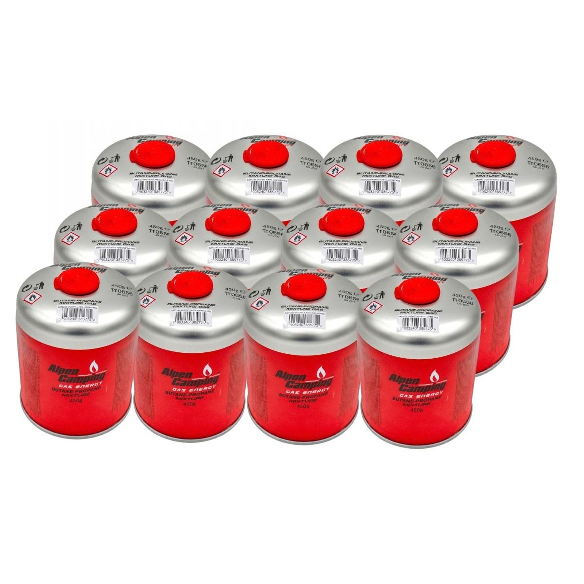 ALPENTECH Pack 12 Cartouches de gaz 450g Butane propane Valve 7/16 EN417 Réchaud Brûleur Lampe Grill Alpen Camping