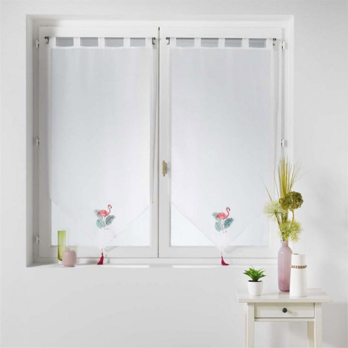 Paris Prix Paire de Voilages  Flamingo Pink  60x90cm Blanc