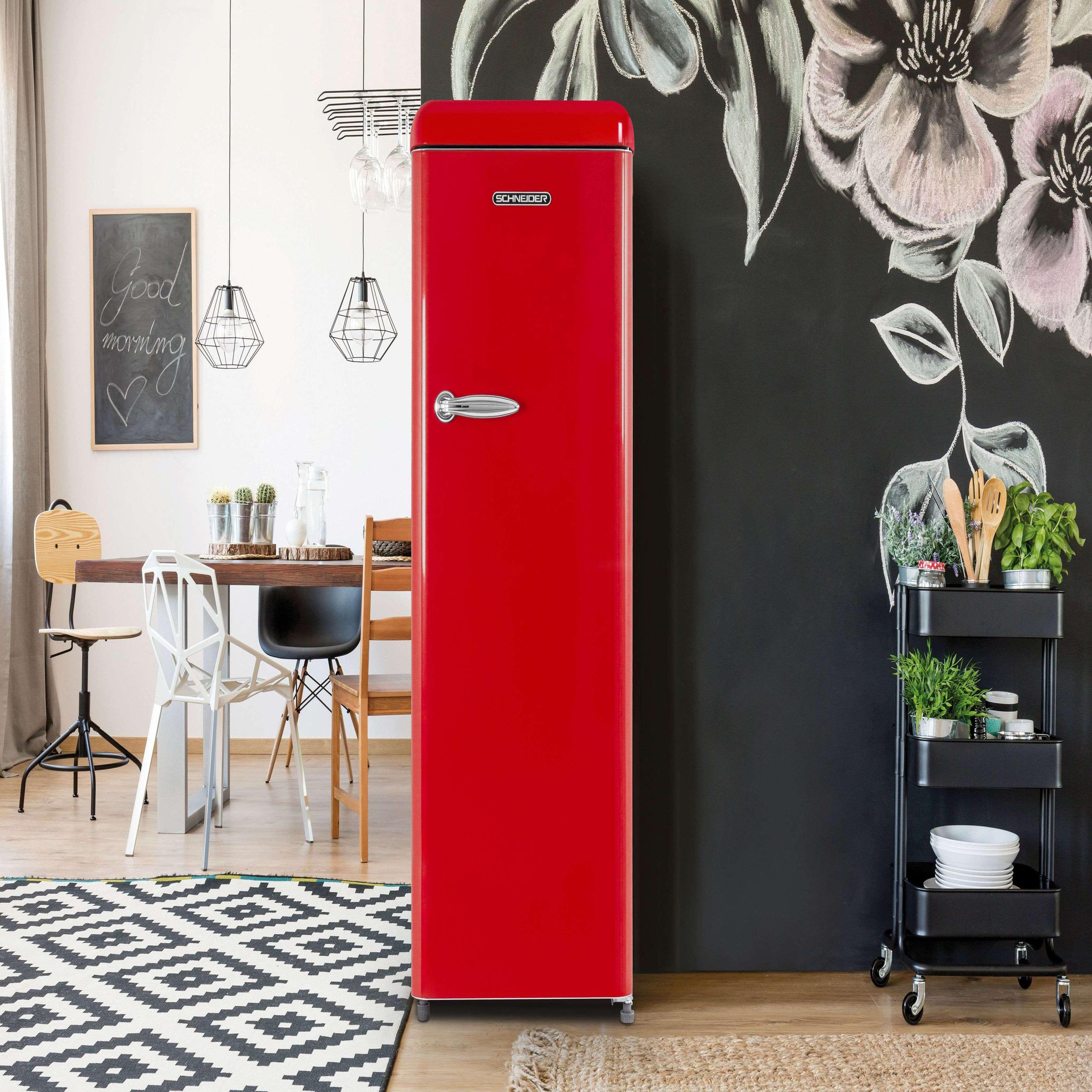 Voir la diapositive 2 : SCHNEIDER Réfrigérateur une porte 229L Vintage Rouge - SCCL222V-RE