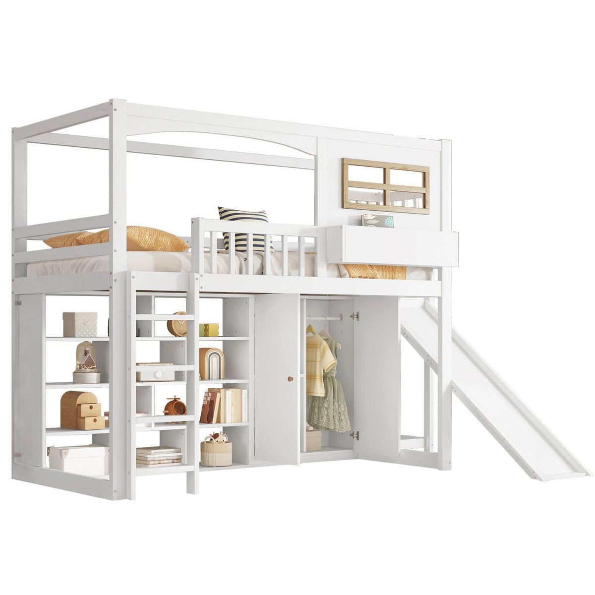 MERAX Lit combiné enfant 90x200cm bois et mdf coloris blanc