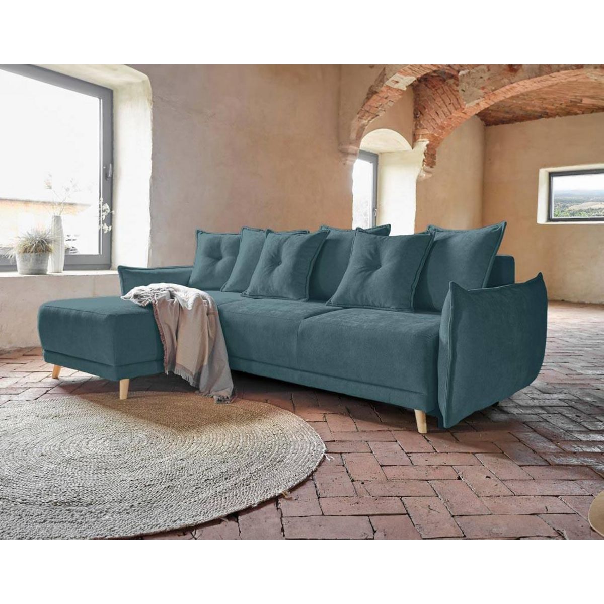 BEST MOBILIER Lena - canapé d'angle réversible convertible - 4 places - style scandinave