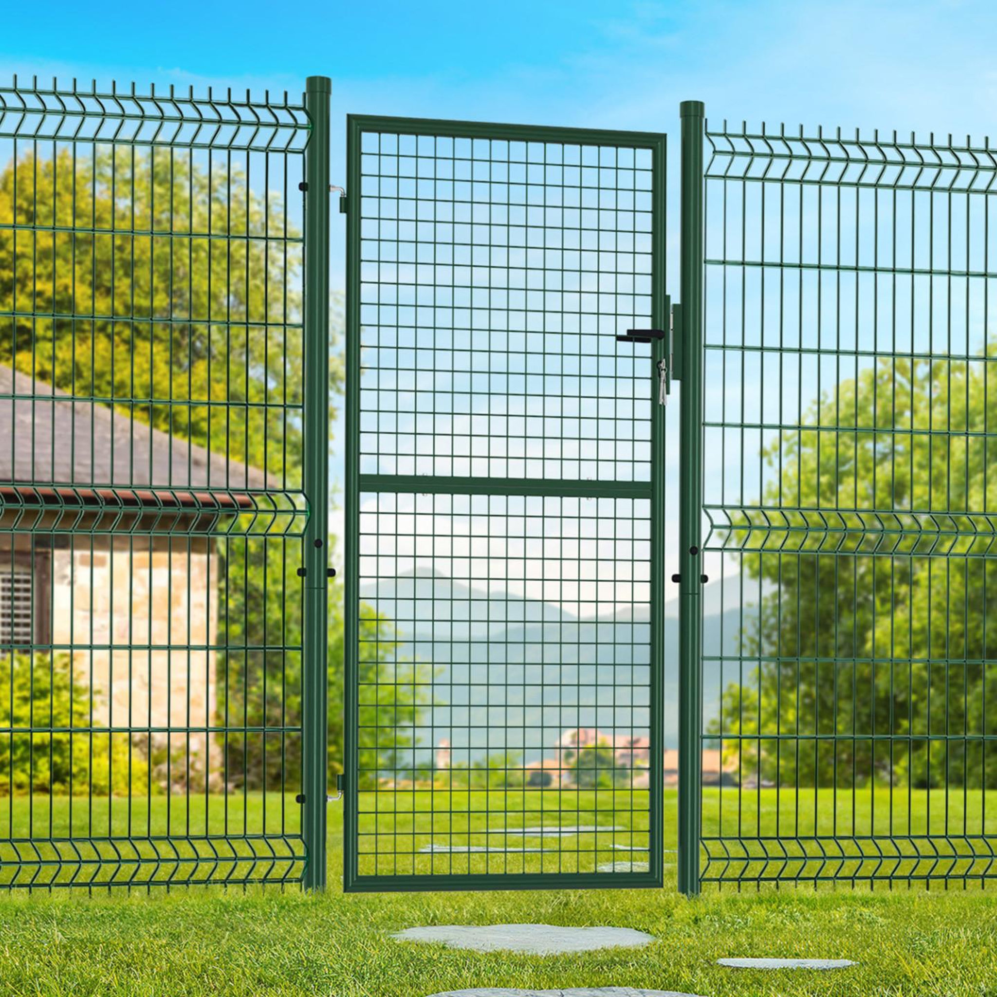 Voir la diapositive 2 : ID MARKET Portillon de jardin 105 x 175 cm en acier avec serrure et poignée vert