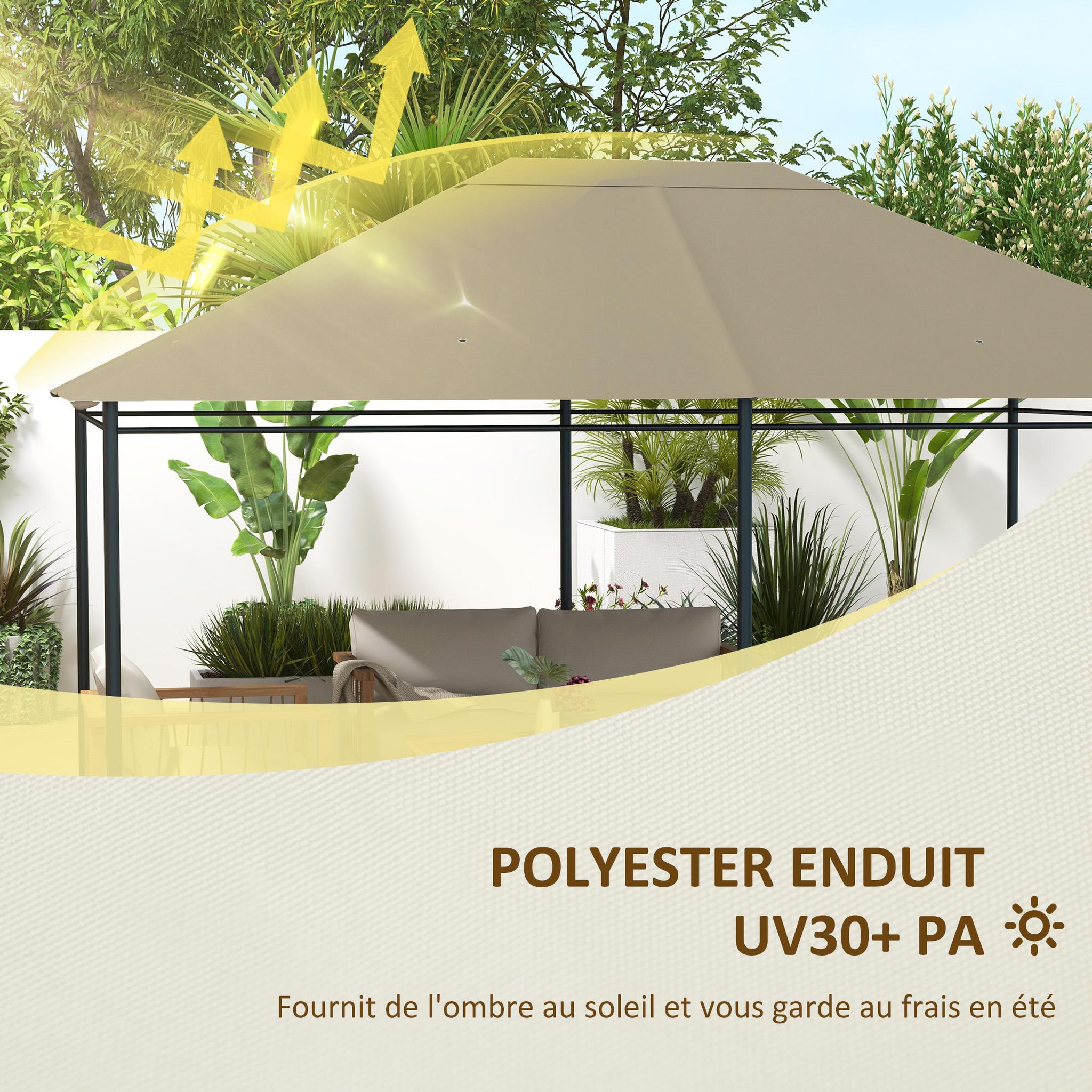 Voir la diapositive 3 : OUTSUNNY Toile de remplacement tonnelle 3 x 4 m tissu haute densité kaki
