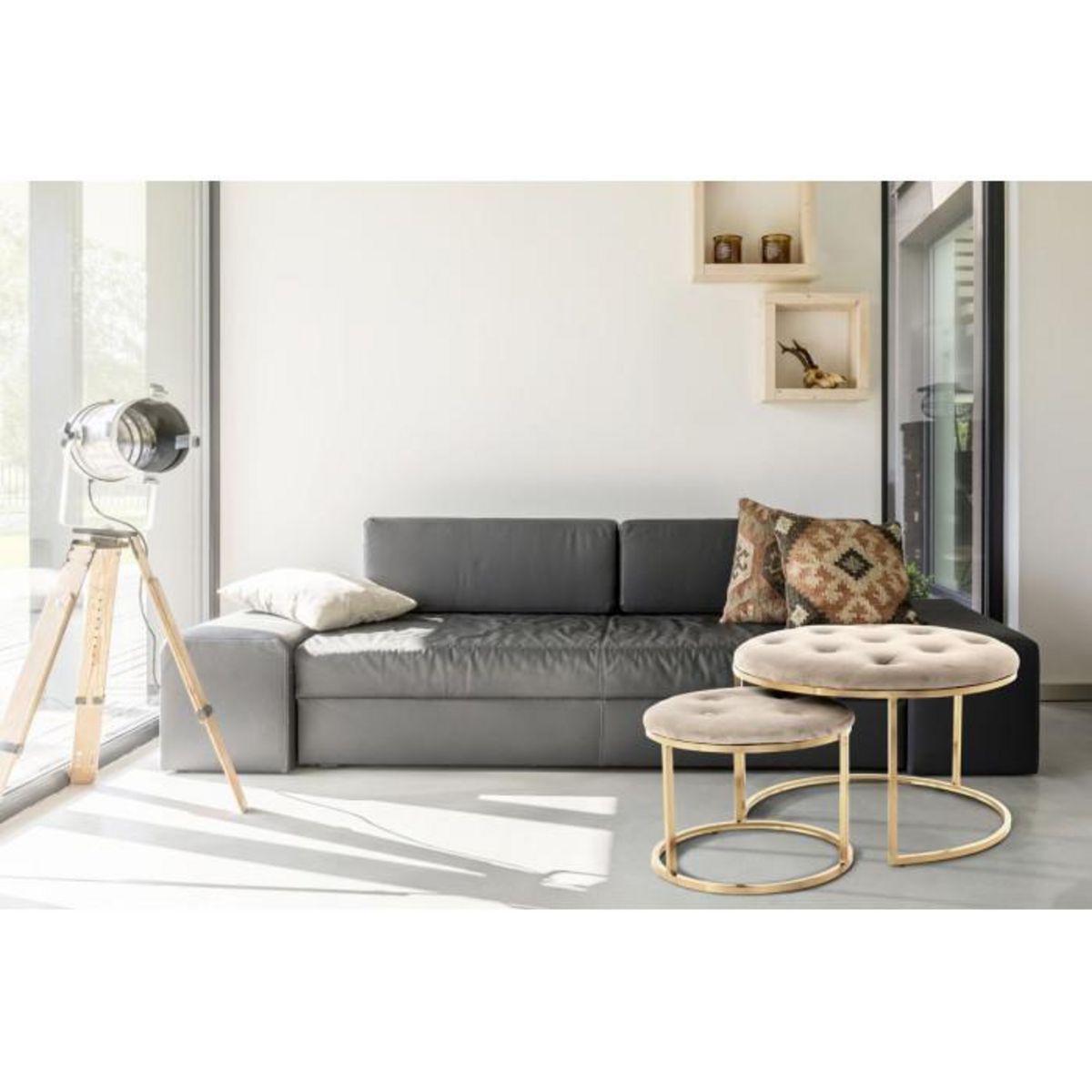 Paris Prix Lot de 2 Tabourets  Becky  60cm Taupe & Or