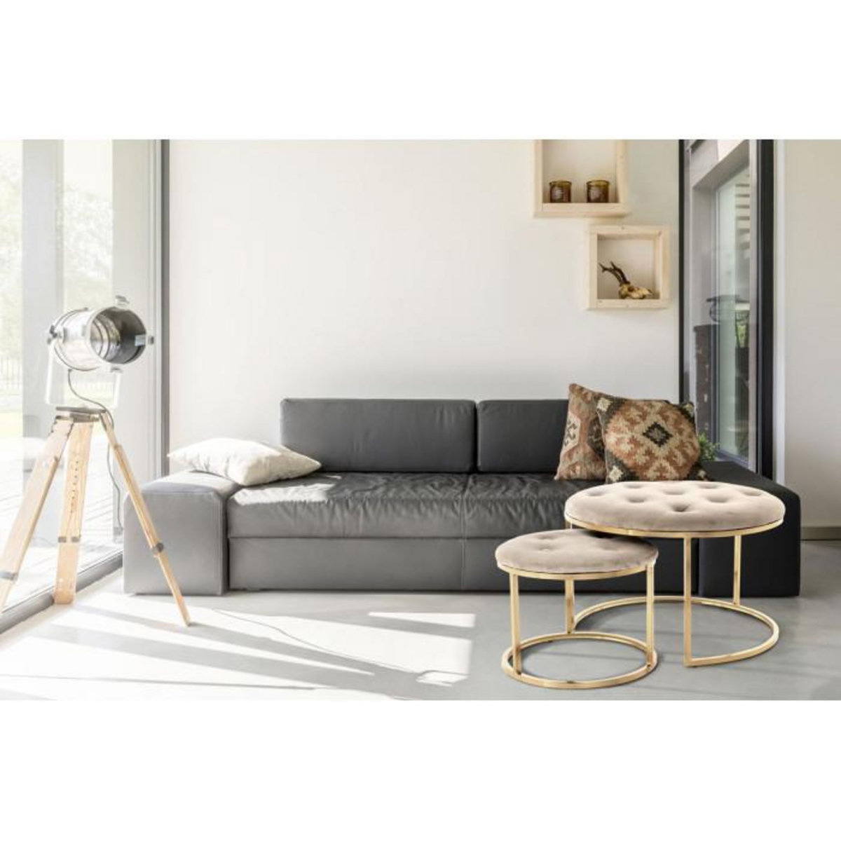 Paris Prix Lot de 2 Tabourets  Becky  60cm Taupe & Or