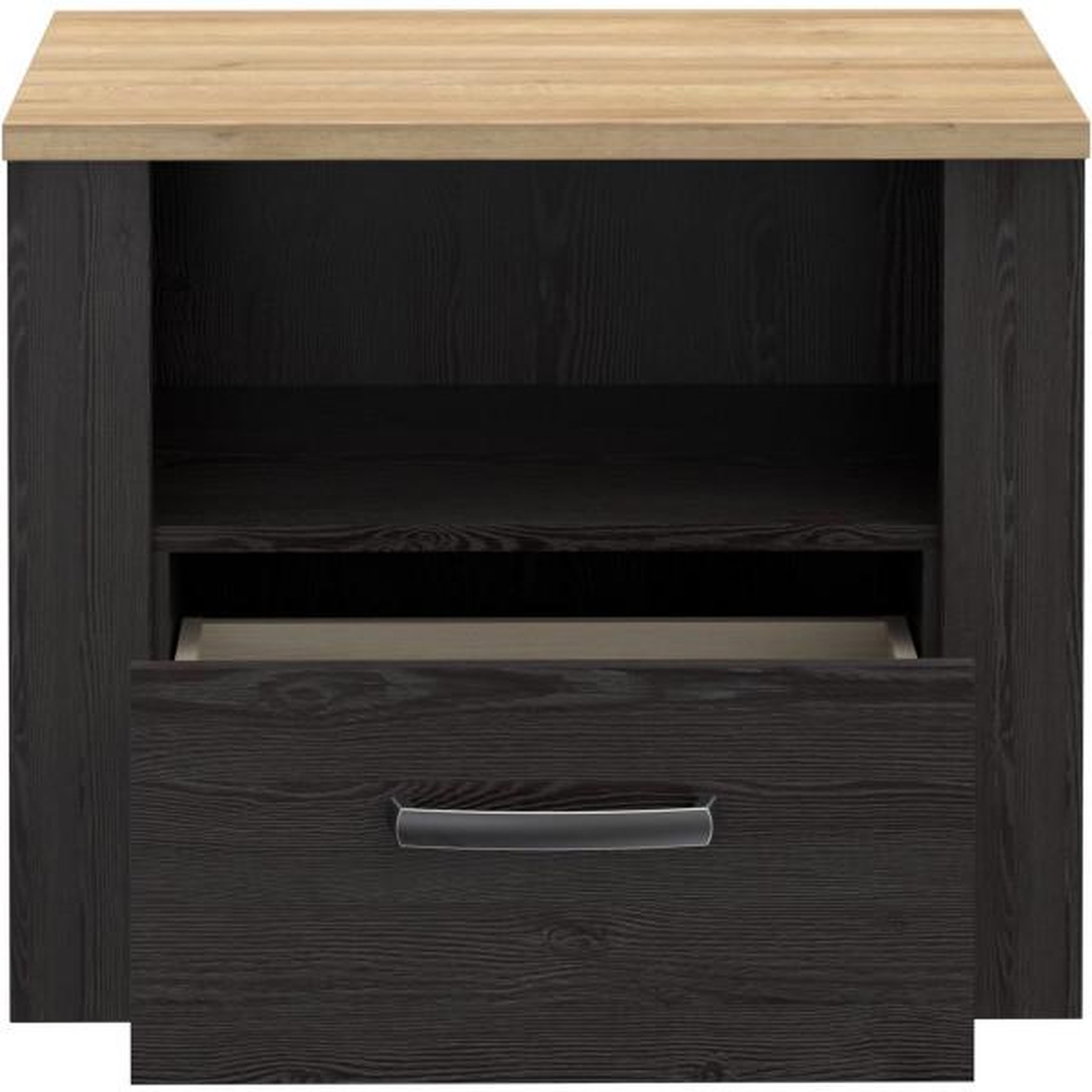 Voir la diapositive 4 : MARKET24 Chevet 1 tiroir et 1 niche - BOHOL - Chene / Blanc - L61,6 x P42 x H52 cm