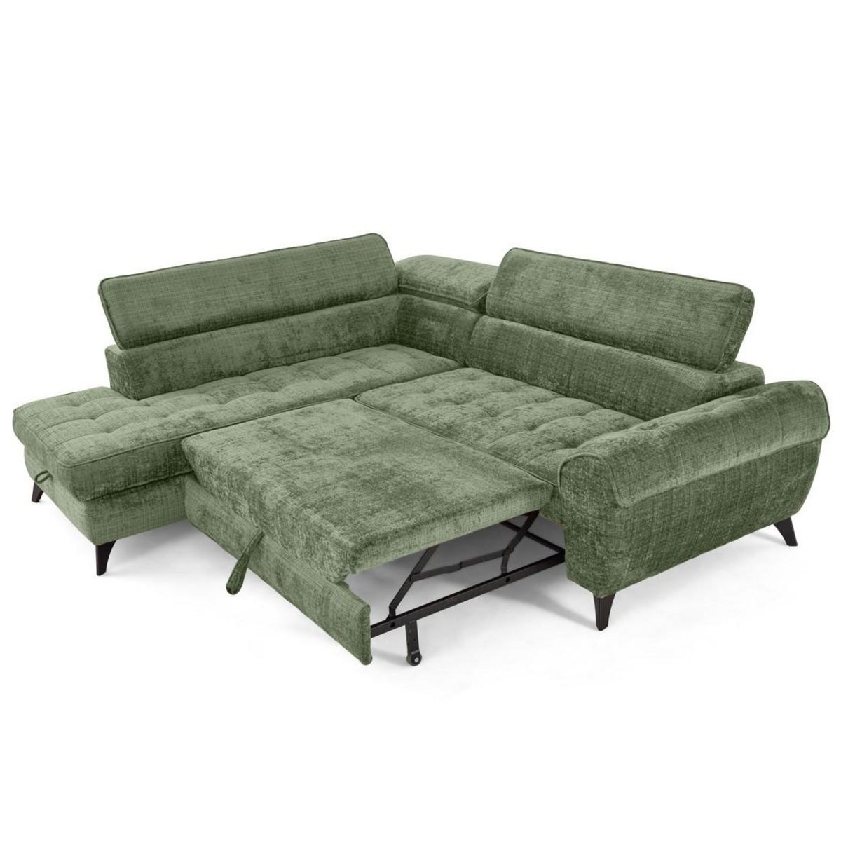 LISA DESIGN Marlo - canapé d'angle gauche 5 places convertible avec coffre et têtières en velours texturé