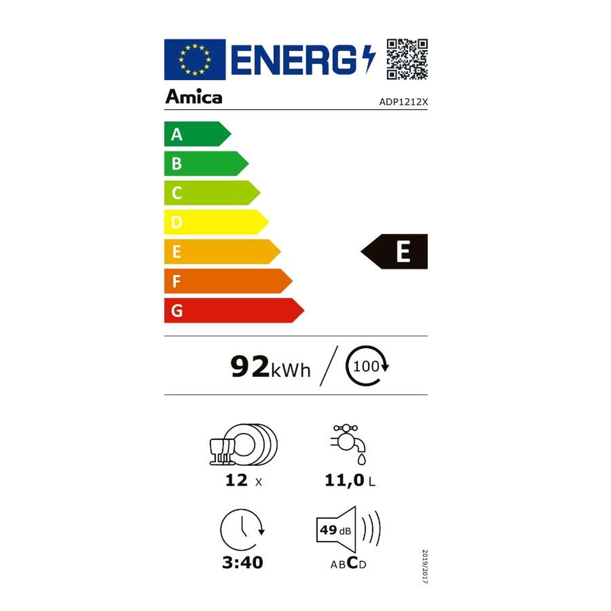 Voir la diapositive 2 : Amica Lave-vaisselle 60cm 12 couverts 49db - ADP 1212 X