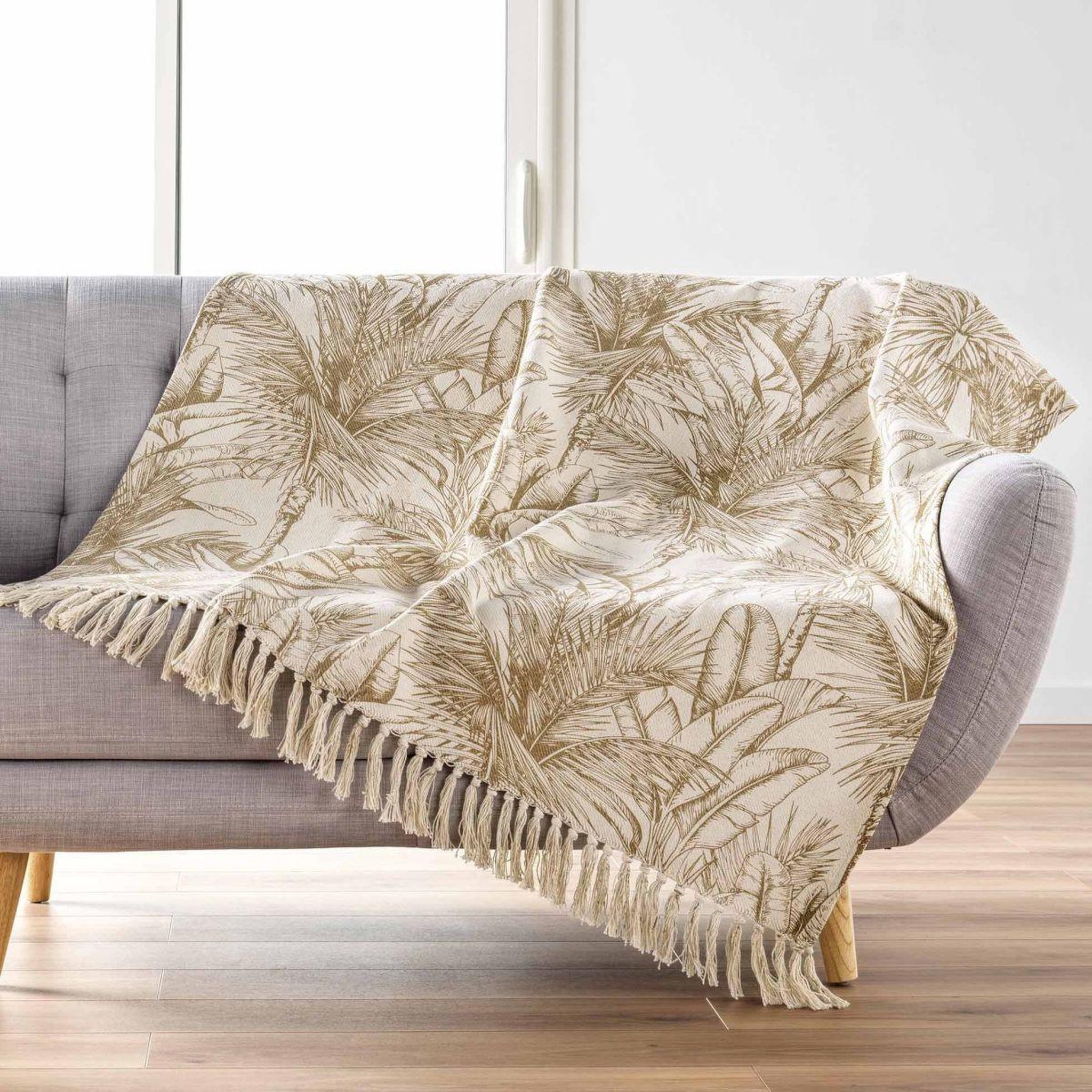 Voir la diapositive 4 : Douceur d'Intérieur Plaid à franges imprimé  dune  125x150cm naturel