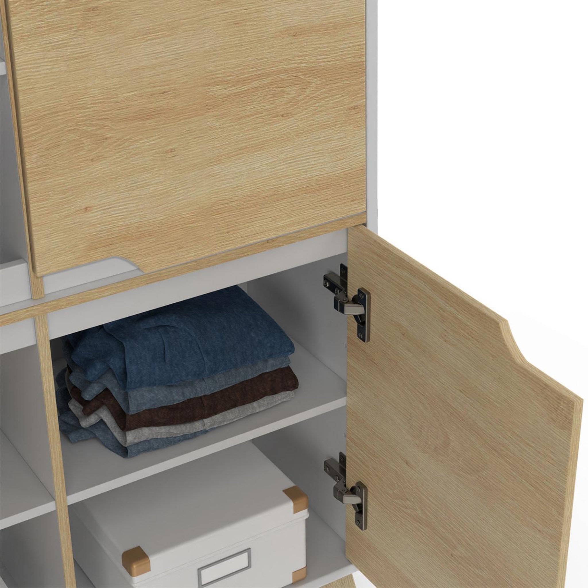 Voir la diapositive 5 : ID MARKET Meuble de rangement 4 portes HELSINKI scandinave blanc et bois
