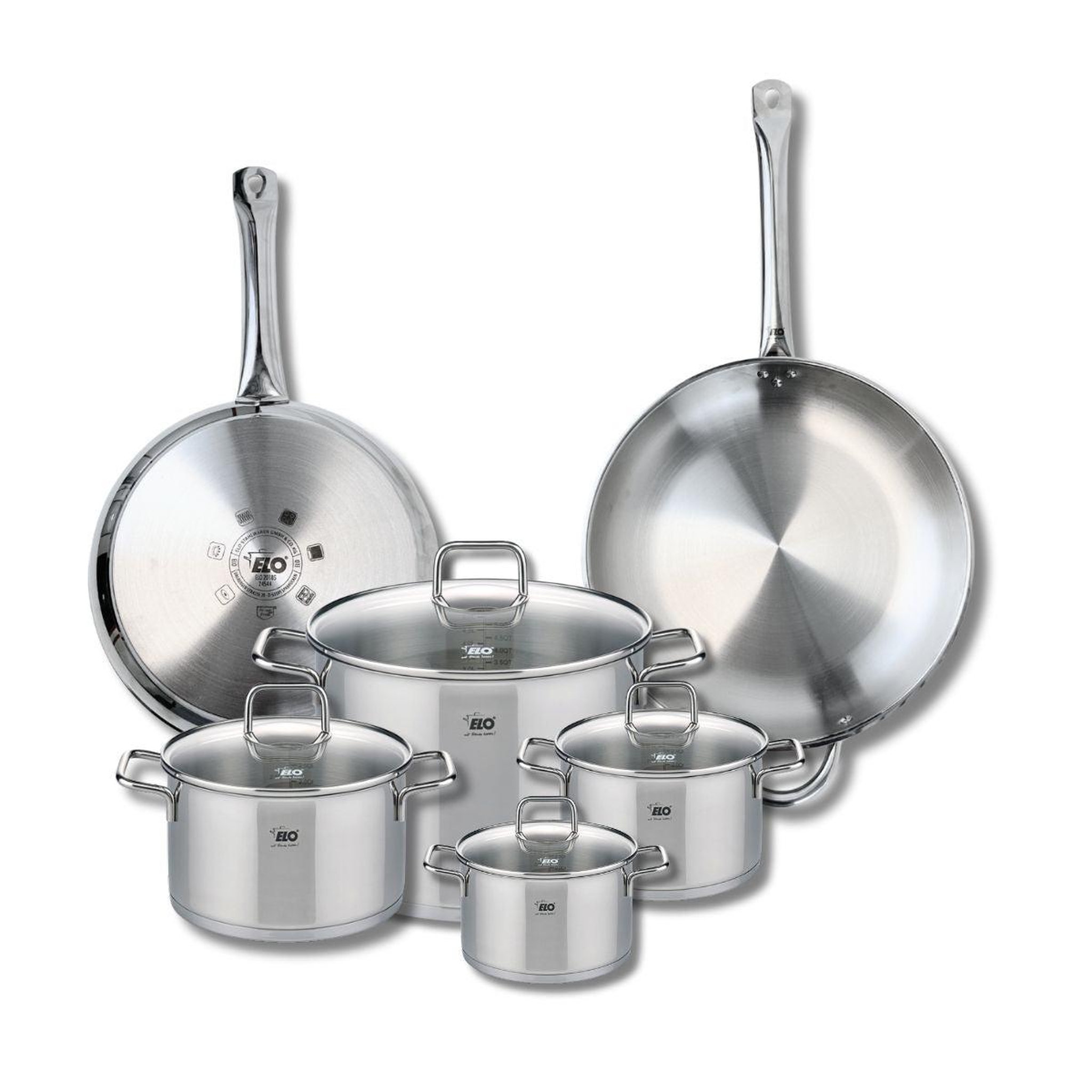 ELO Ensemble de 2 poêles de cuisson 28 et 32 cm et 4 faitouts 14, 16, 20 et 26 cm elo profi citrin