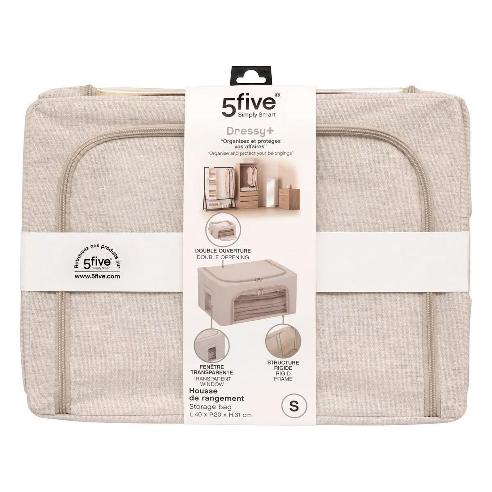 Voir la diapositive 6 : FIVE Housse de Rangement Double Ouverture  Dressy  40cm Beige
