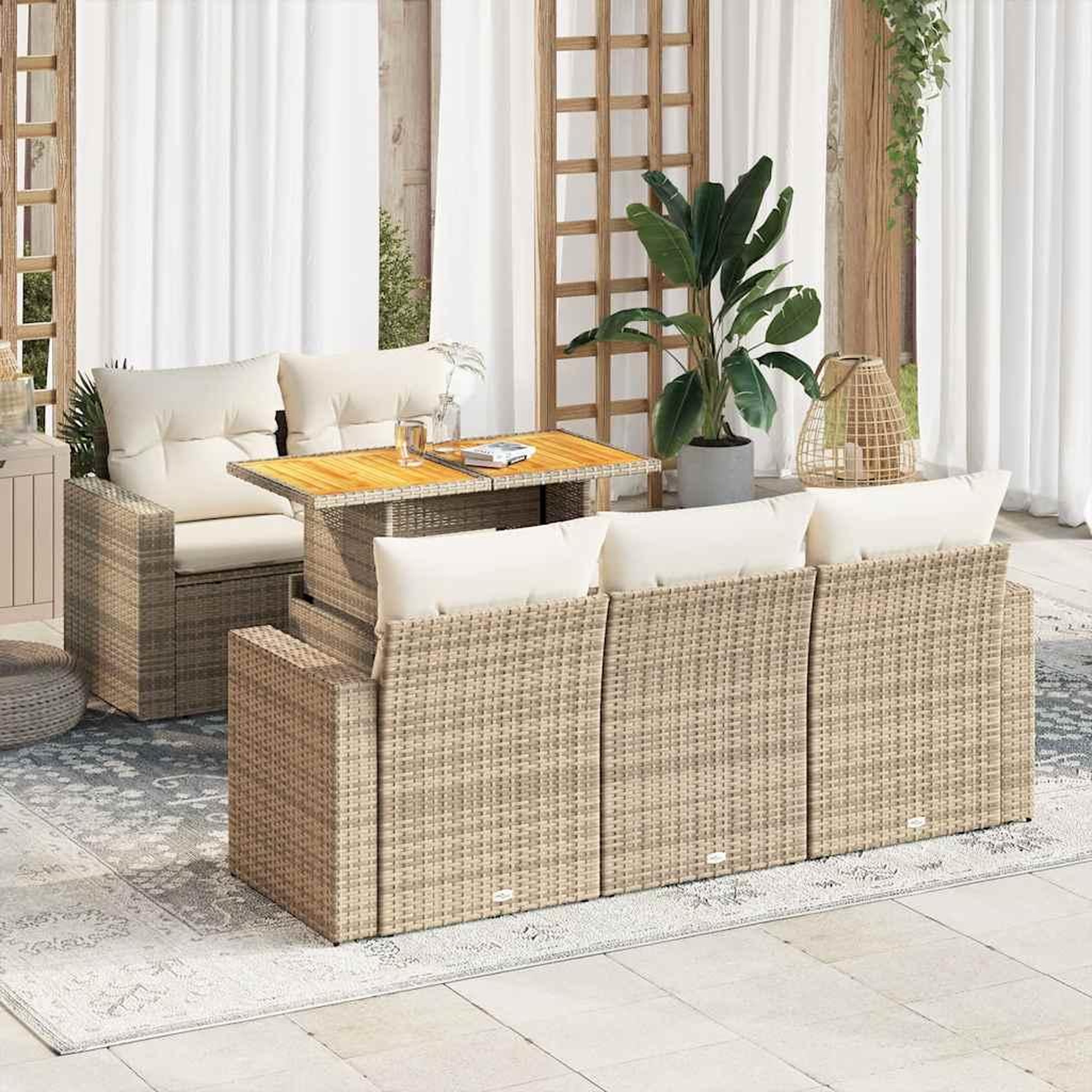 VIDAXL Salon de jardin avec coussins 6 pcs beige resine tressee