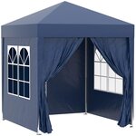 OUTSUNNY Tonnelle de jardin tente pliante barnum pop-up 2 x 2 m 4 parois latérales amovibles 2 fenêtres sac de transport pour camping, festival, plage, jardin bleu