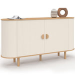 ID MARKET Buffet 140 cm KANEL 2 portes effet cannelé beige et bois