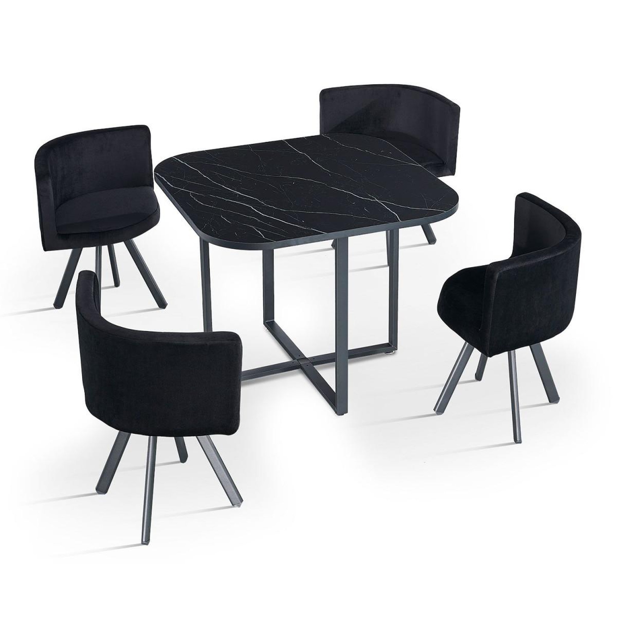 Voir la diapositive 2 : Paris Prix Ensemble table à manger & 4 chaises en velours  norway  90cm noir