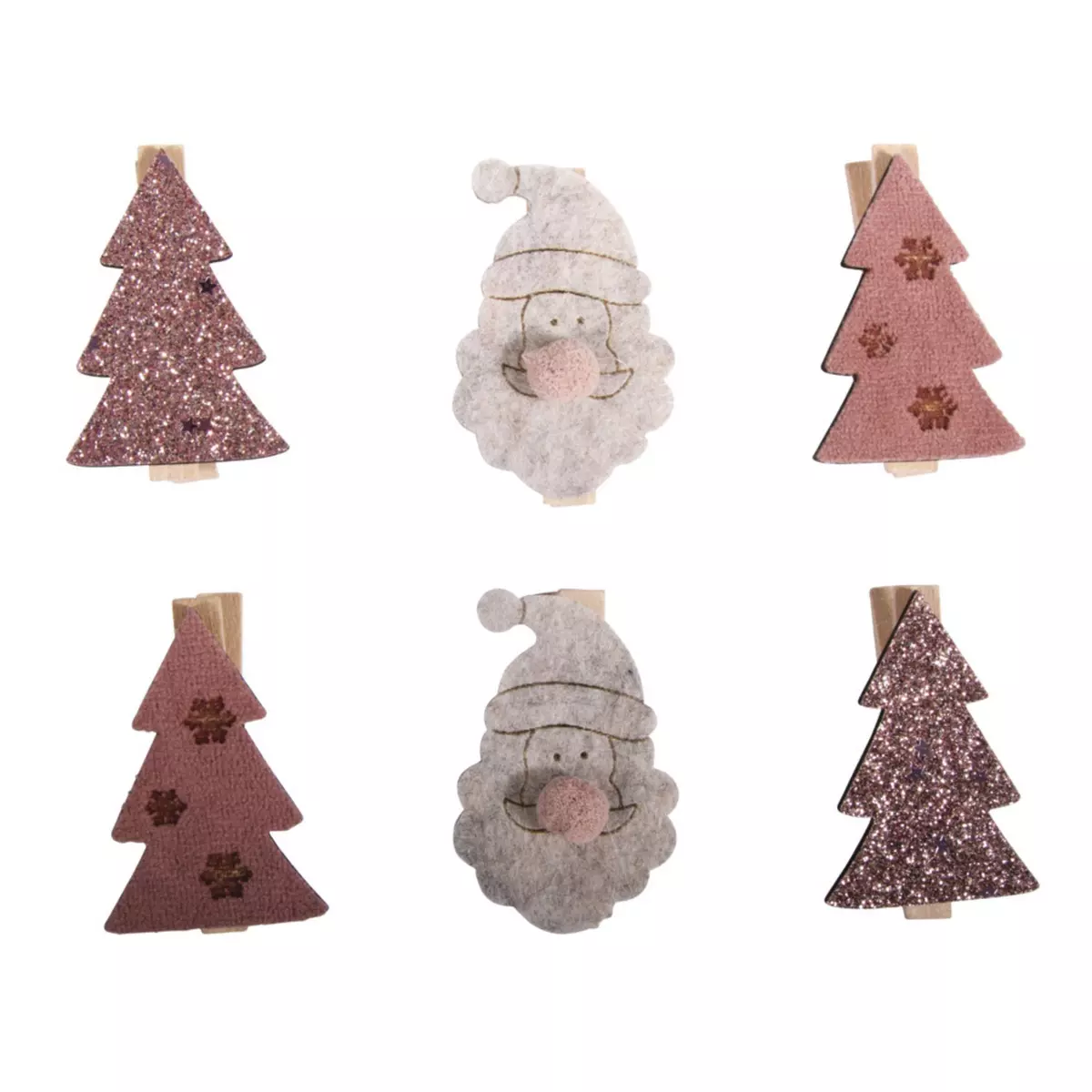 Rayher Sapin et Santa en bois sur pince, 3,1x4,8cm, 3 designs, 6 pces