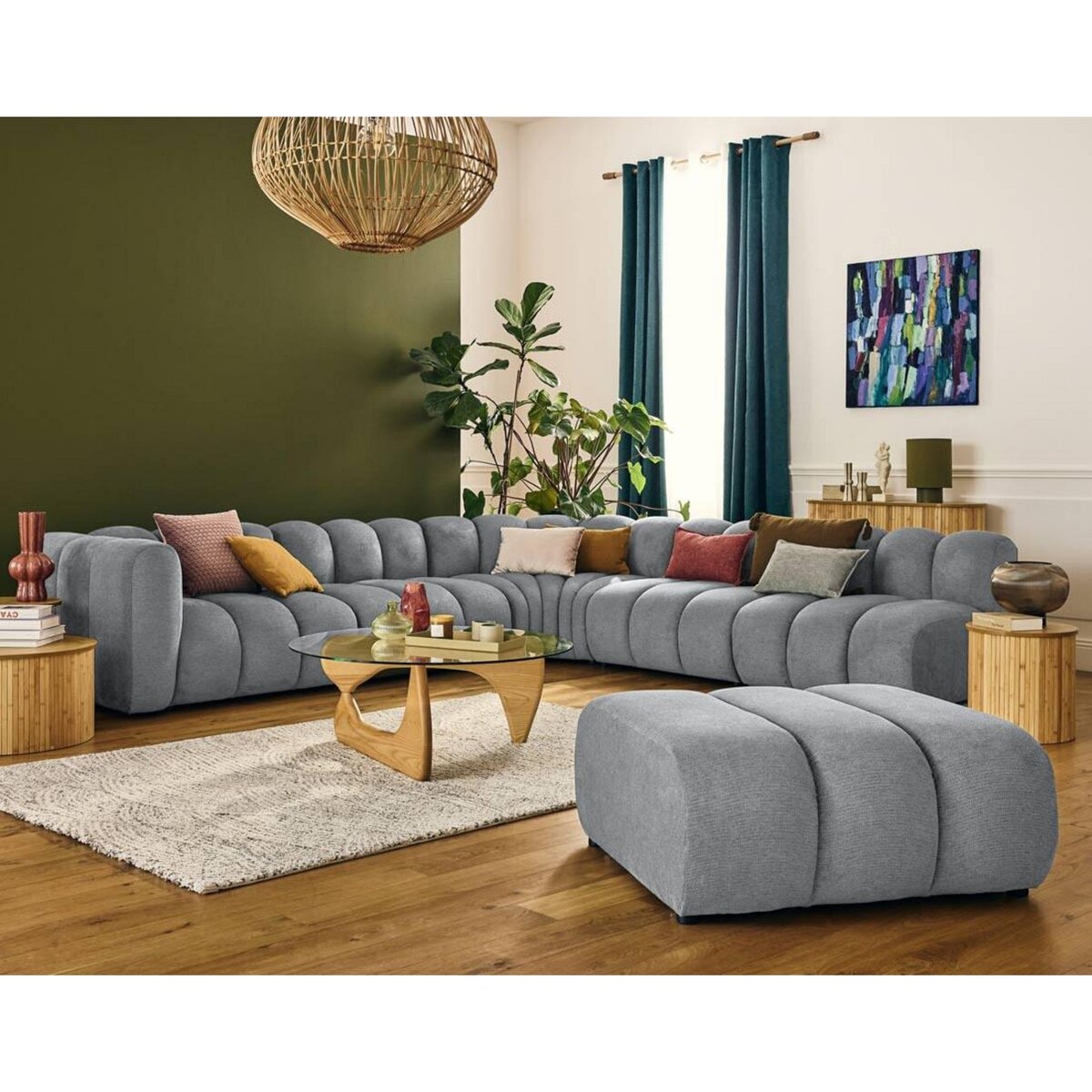 LISA DESIGN Debbie - canapé modulable d'angle droit 5 places en tissu texturé