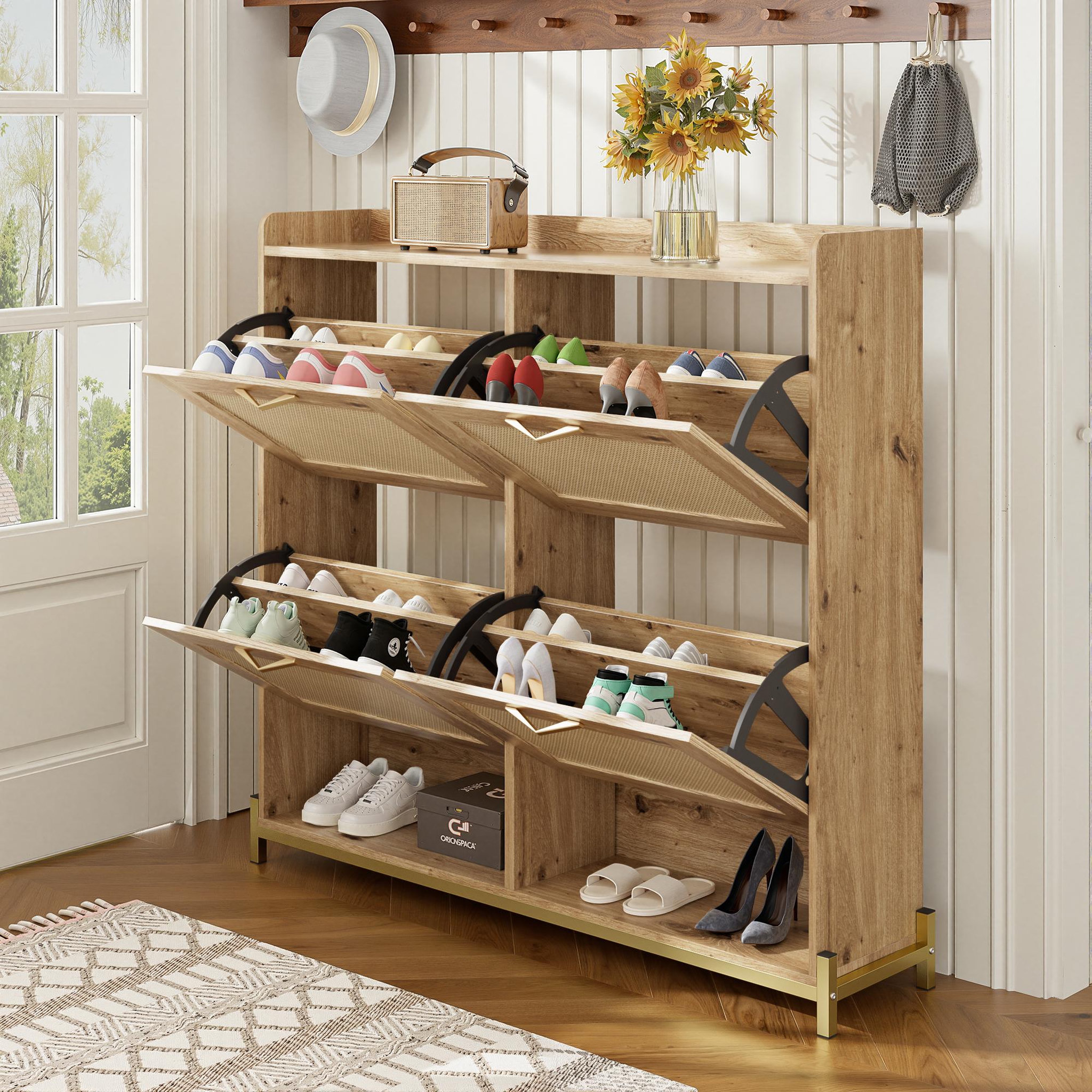 Voir la diapositive 2 : MERAX Meuble à chaussures 20 paires 4 étagères coloris naturel mdf