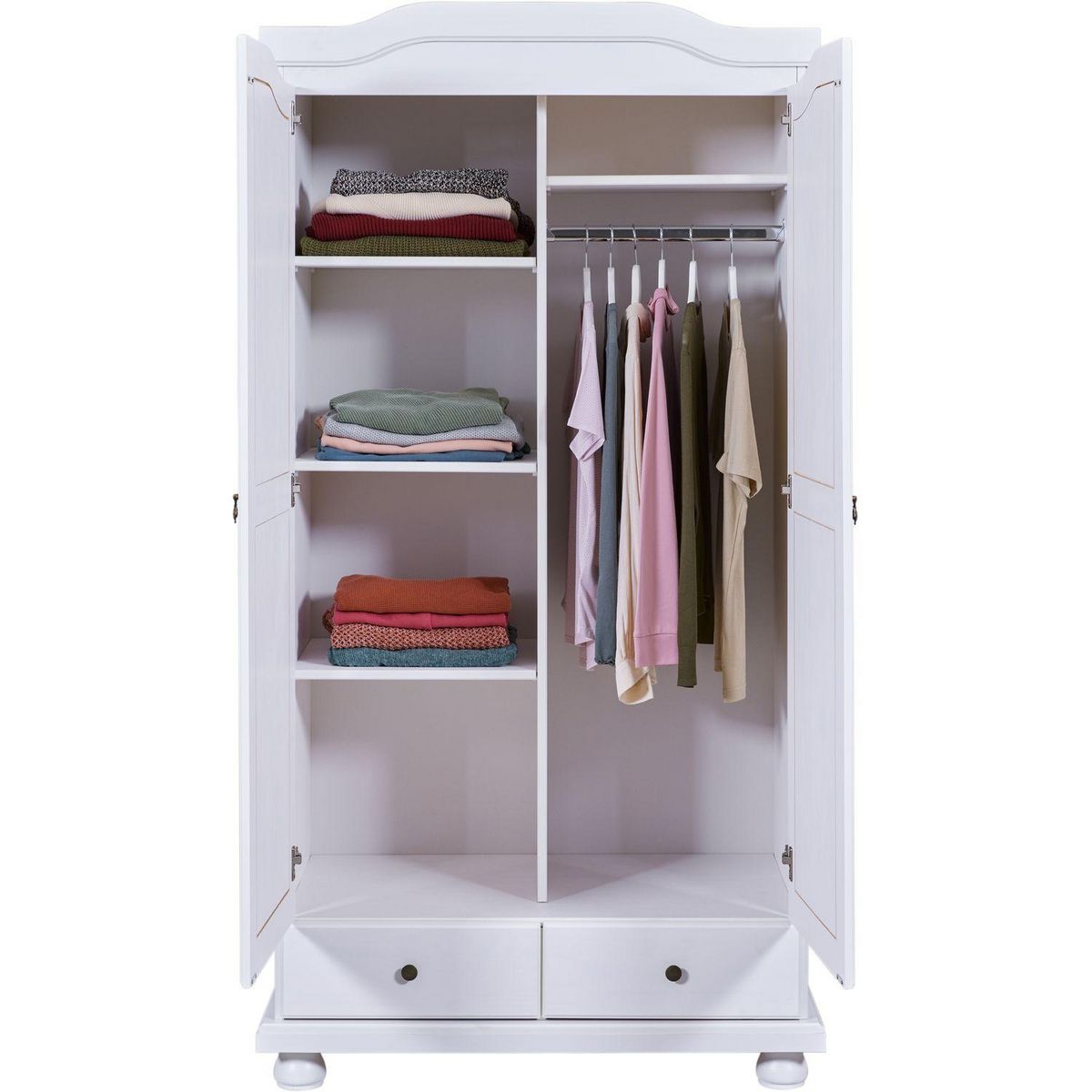 Armoire rustique en pin massif 2 portes  2 tiroirs L104cm BASTIAN