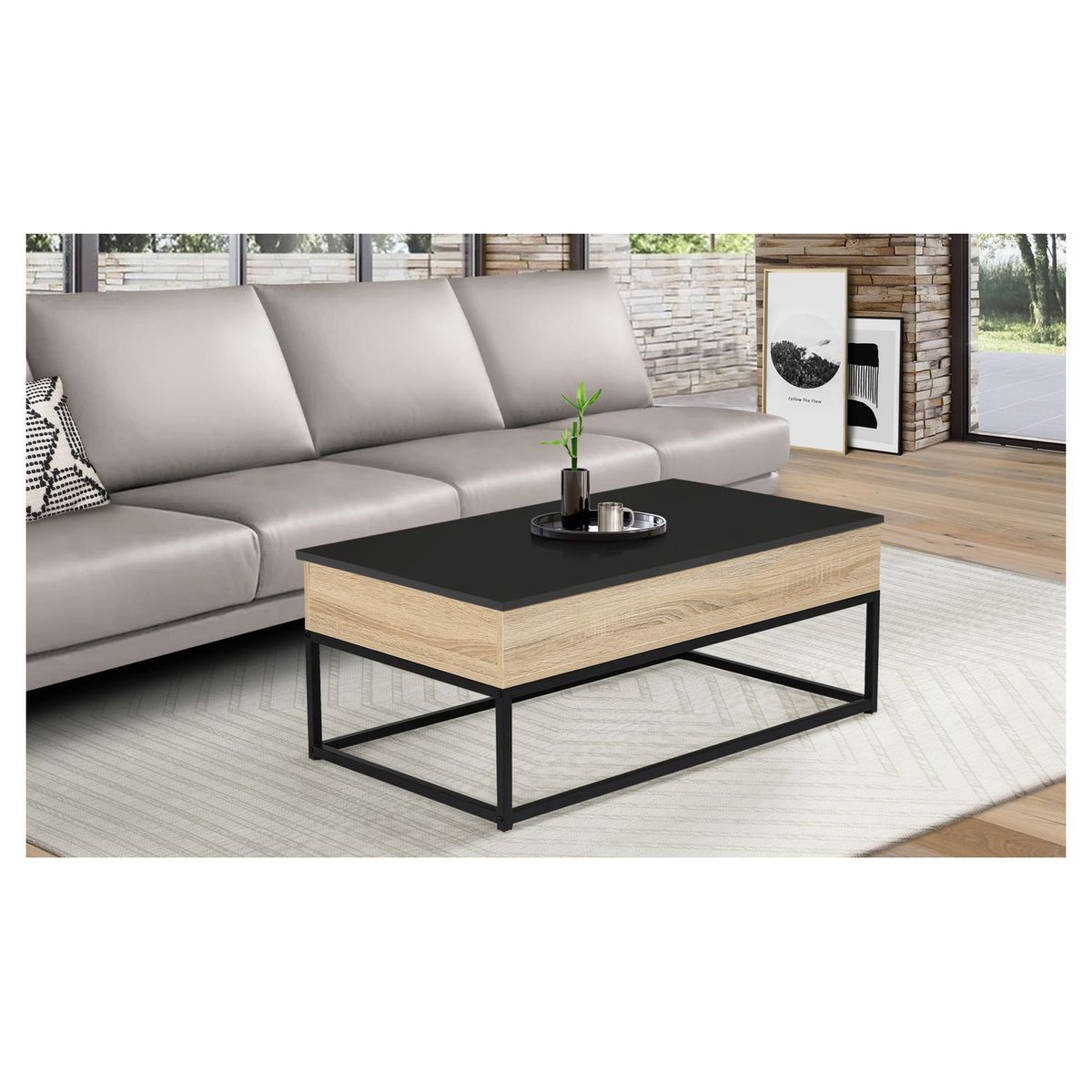 Table basse plateau relevable style industriel L100cm ASTON