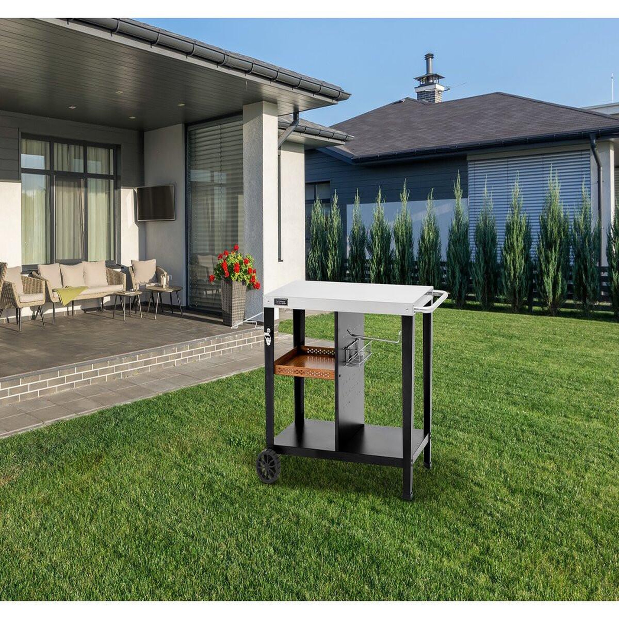 Voir la diapositive 2 : Habitat et Jardin Desserte de barbecue en métal  gelia  - 117 x 59 x 80 cm - noir